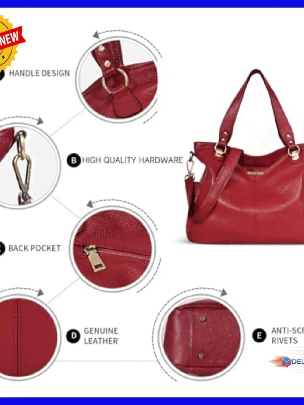 Large Genuine Leather Hobo Tote Bag for Laptop Work Travel